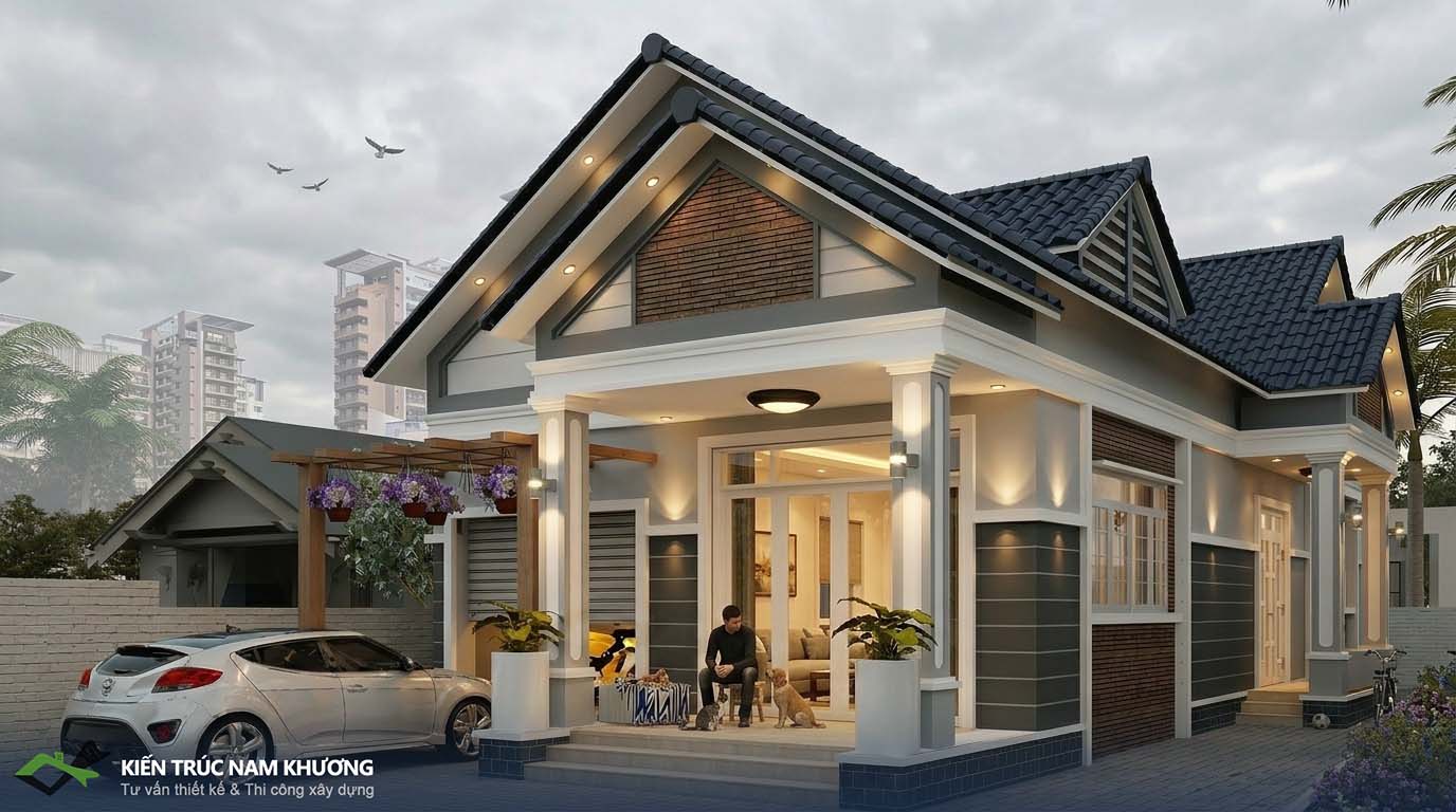 Phối cảnh mặt tiền nhà cấp 4 mái thái 
