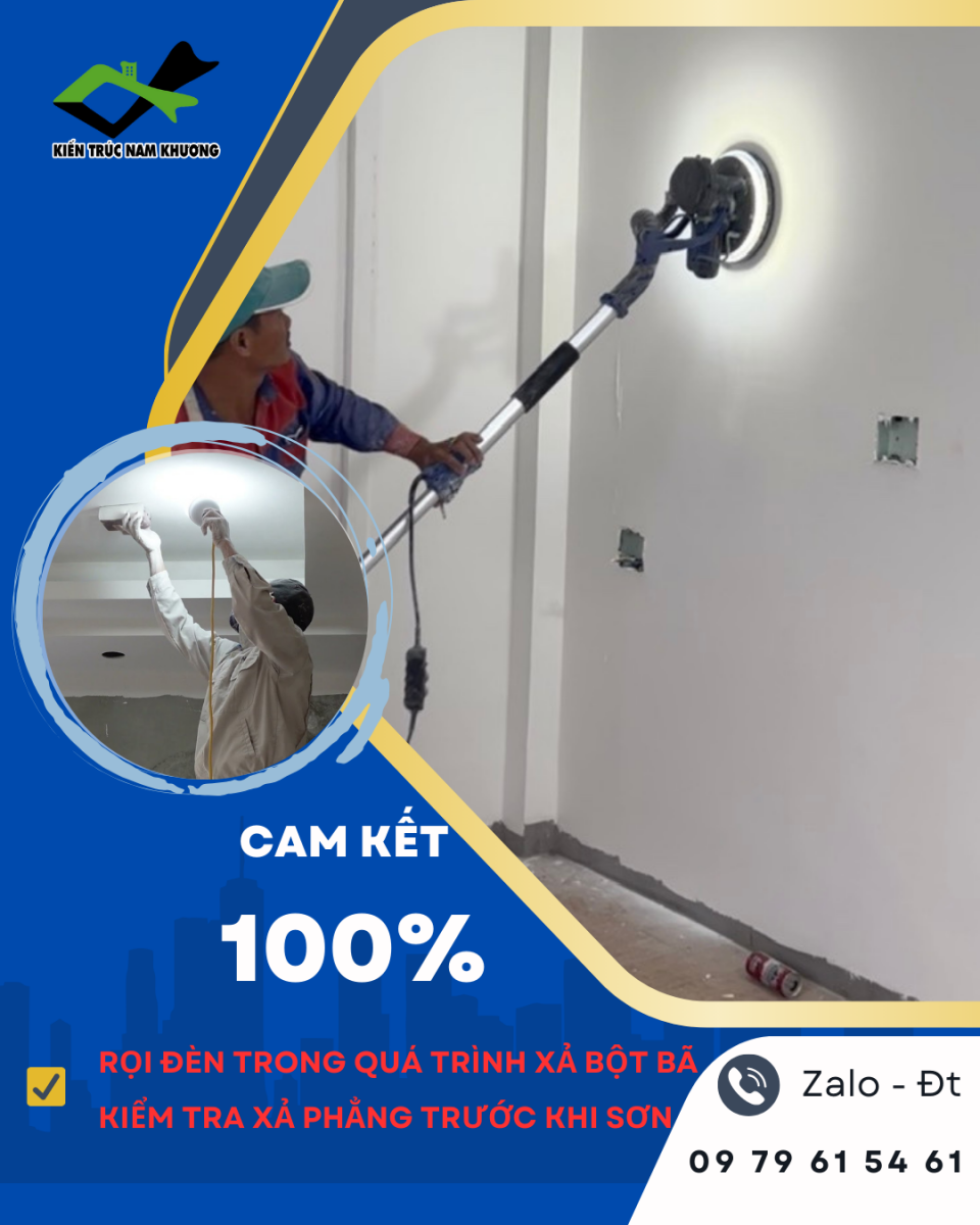 Rọi đèn kiểm tra độ thẳng phẳng khi sơn bã