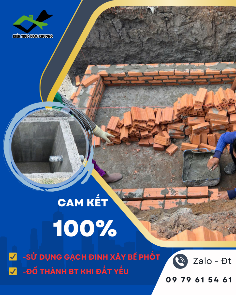 Xây bể phốt bằng gạch đinh hoăc đổ bê tông 